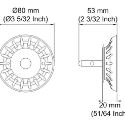 TAPPO LAVELLO 80MM CUCINA RICAMBIO LAVANDINO RIFIUTI SCARICO PILETTA UNIVERSALE