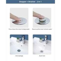 TAPPO POP UP PER PILETTA LAVANDINO BIDET LAVABO BAGNO FILTRO VALVOLA CLICK CLACK