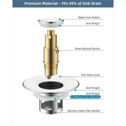 TAPPO POP UP PER PILETTA LAVANDINO BIDET LAVABO BAGNO FILTRO VALVOLA CLICK CLACK