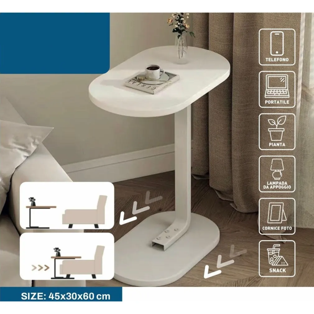 TAVOLINO A FORMA DI C PER DIVANO SOGGIORNO CAMERA LETTO MODERNO PORTATILE TAVOLO