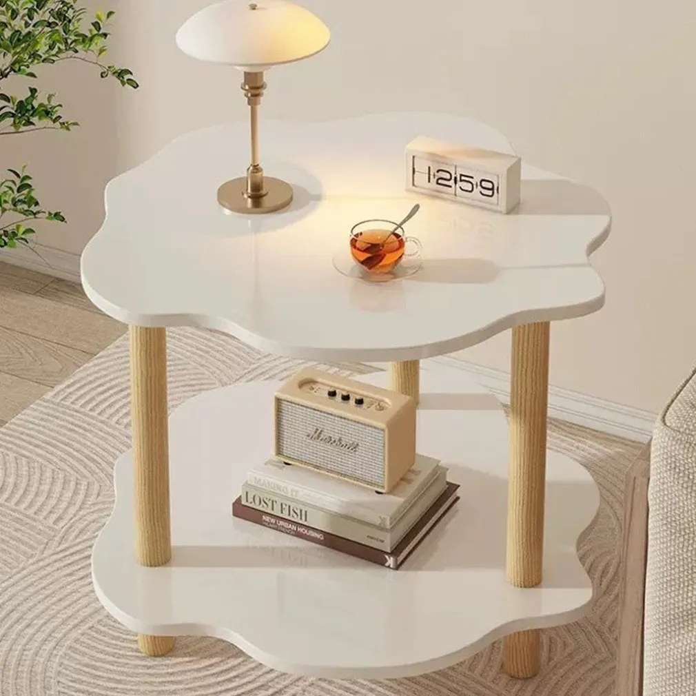 TAVOLINO CON 2 RIPIANI A FORMA DI NUVOLA GAMBE IN LEGNO ELEGANTE PORTAOGGETTI SOGGIORNO