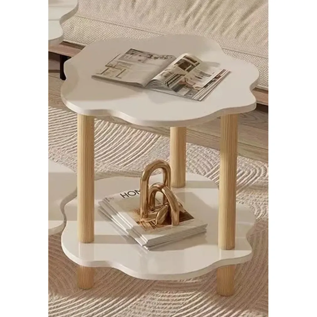 TAVOLINO CON 2 RIPIANI A FORMA DI NUVOLA GAMBE IN LEGNO ELEGANTE PORTAOGGETTI SOGGIORNO