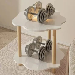 TAVOLINO CON 2 RIPIANI A FORMA DI NUVOLA GAMBE IN LEGNO ELEGANTE PORTAOGGETTI SOGGIORNO