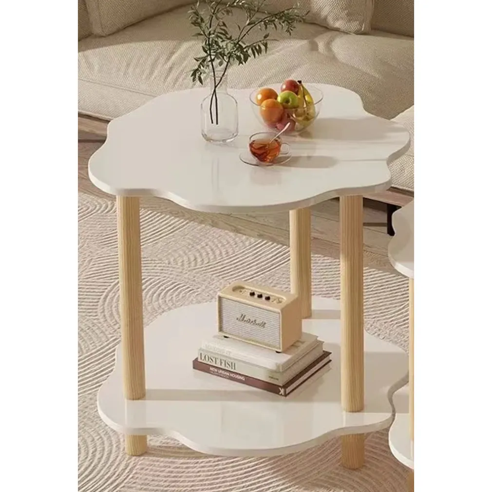 TAVOLINO CON 2 RIPIANI A FORMA DI NUVOLA GAMBE IN LEGNO ELEGANTE PORTAOGGETTI SOGGIORNO