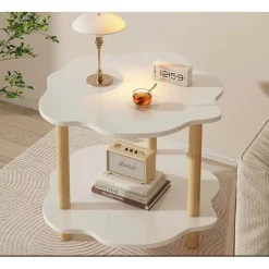 TAVOLINO CON 2 RIPIANI A FORMA DI NUVOLA GAMBE IN LEGNO ELEGANTE PORTAOGGETTI SOGGIORNO