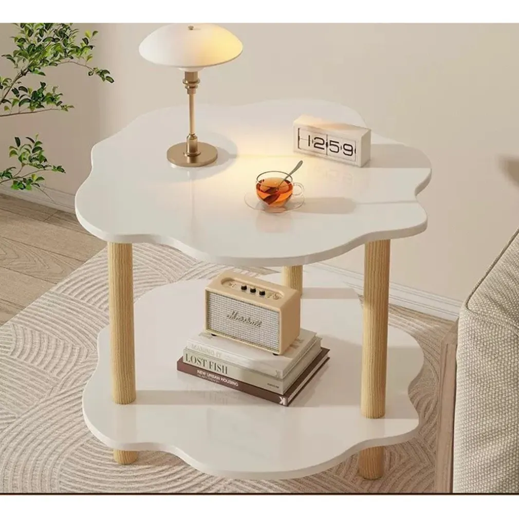 TAVOLINO CON 2 RIPIANI A FORMA DI NUVOLA GAMBE IN LEGNO ELEGANTE PORTAOGGETTI SOGGIORNO