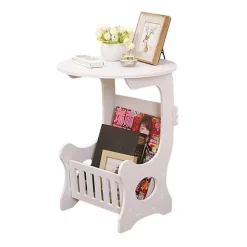 TAVOLINO LATERALE PER CASA SOGGIORNO COMODINO CAMERA CON CESTINO PORTARIVISTE MULTIUSO