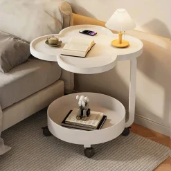 TAVOLINO MULTIFUNZIONALE A 2 LIVELLI CON RUOTE BORDO RIALZATO DESIGN MODERNO MINIMALISTA