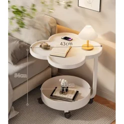 TAVOLINO MULTIFUNZIONALE A 2 LIVELLI CON RUOTE BORDO RIALZATO DESIGN MODERNO MINIMALISTA