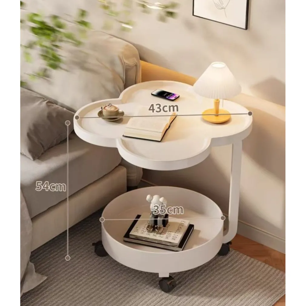 TAVOLINO MULTIFUNZIONALE A 2 LIVELLI CON RUOTE BORDO RIALZATO DESIGN MODERNO MINIMALISTA