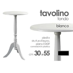 TAVOLO TAVOLINO TONDO BIANCO IN LEGNO 30X55 CM SALOTTO GIARDINO ARREDAMENTO CASA