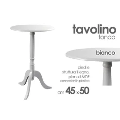 TAVOLO TAVOLINO 50X45CM LEGNO TONDO BIANCO MODERNO CLASSICO SHABBY CHIC 689307