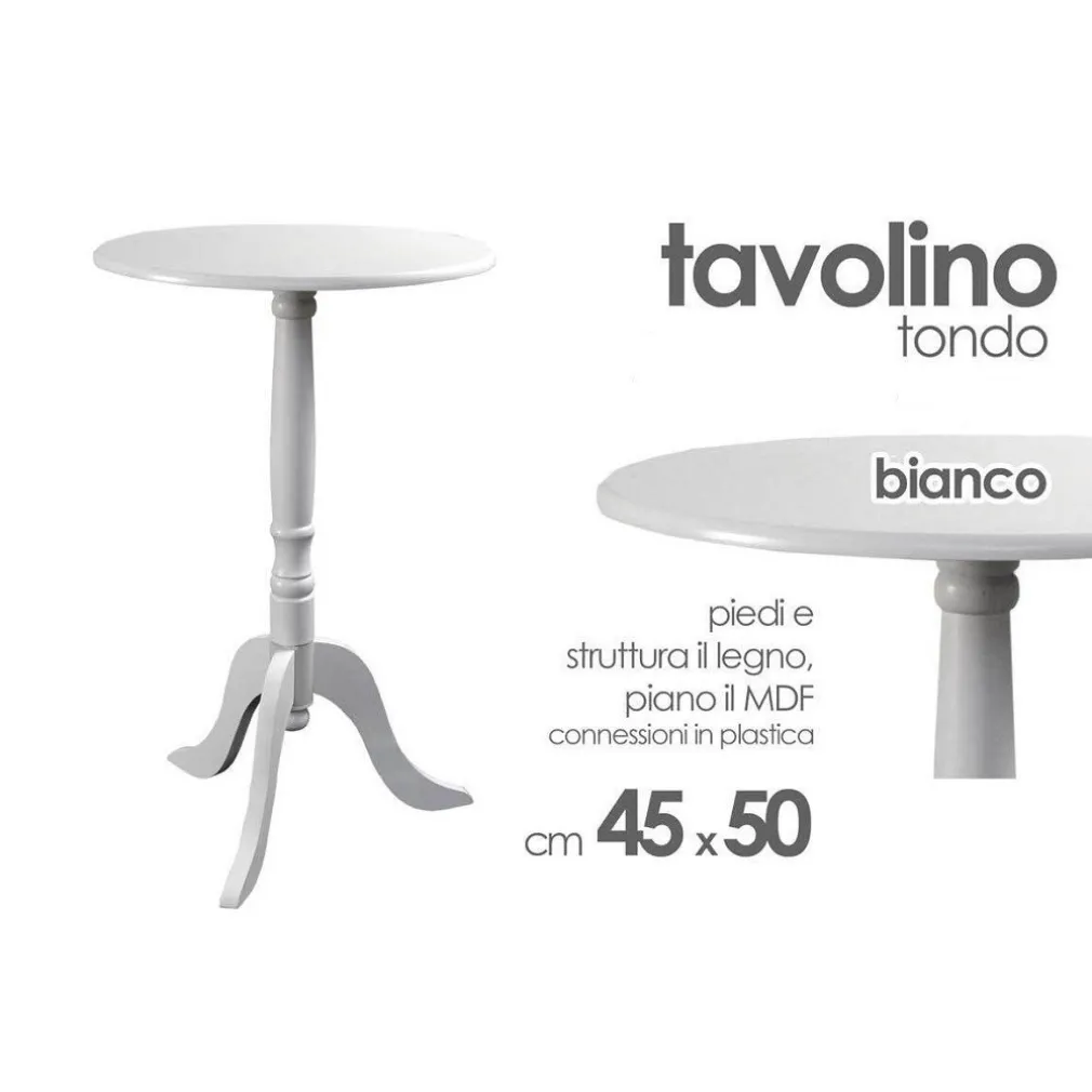 TAVOLO TAVOLINO 50X45CM LEGNO TONDO BIANCO MODERNO CLASSICO SHABBY CHIC 689307