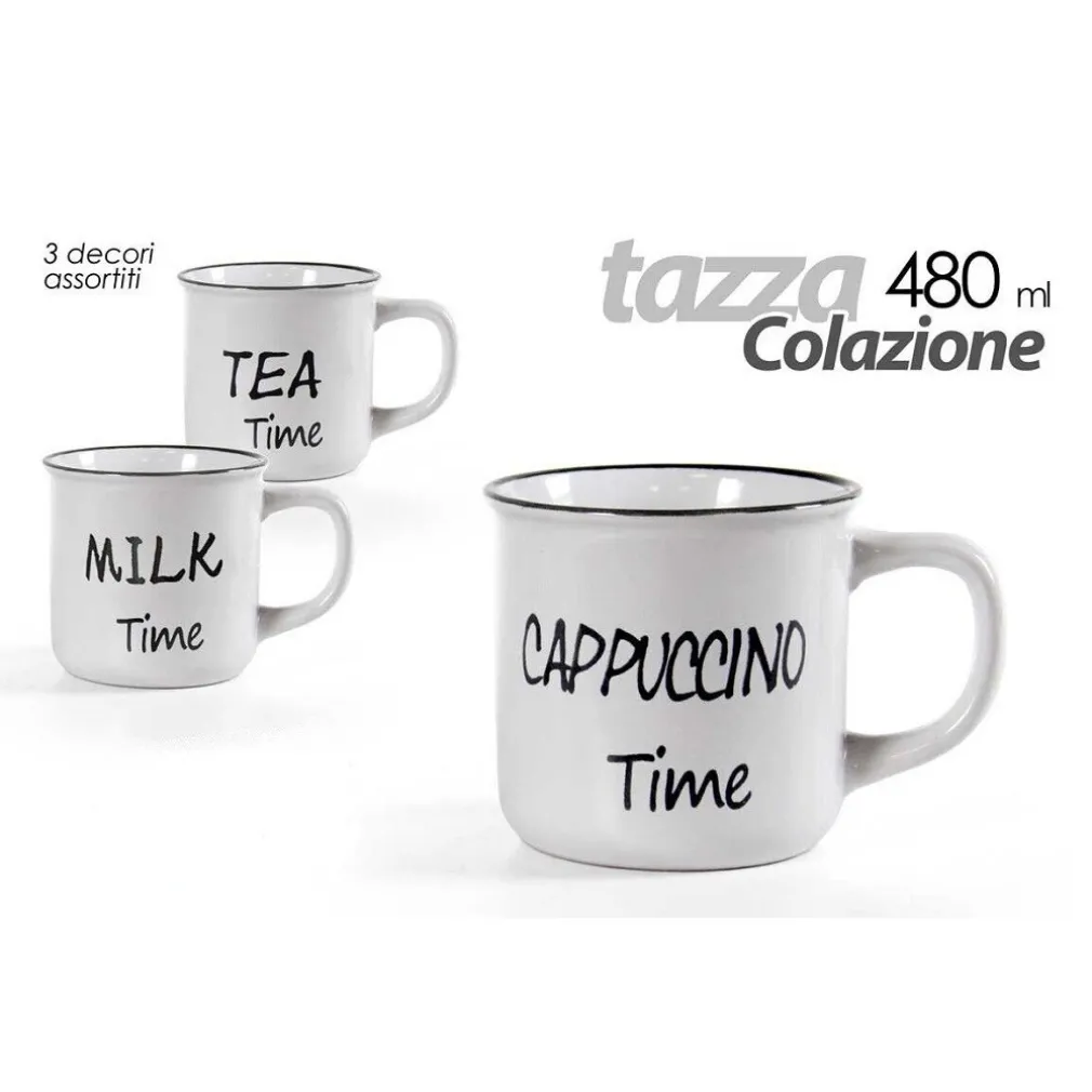 TAZZA CAFFE' COLAZIONE CUCINA DECORATA 3 DECORI ASSORTITI 480ML 9,9X7,5CM 783999