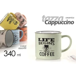 TAZZA CAPPUCCINO CAFFÈ LIFE IN CERAMICA 340ML 340CC VARI COLORI ASSORTITI 719219