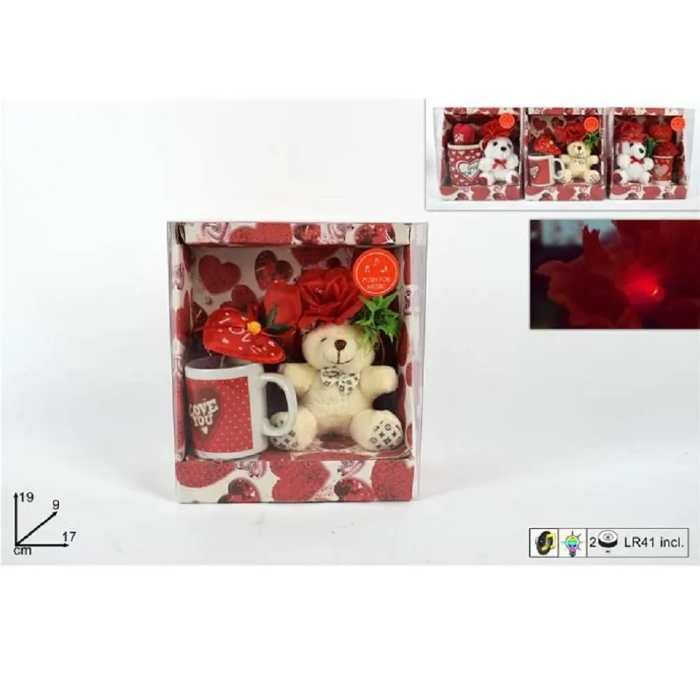 TAZZA CON ORSETTO FIORE E MUSICA IDEA REGALO SAN VALENTINO CONFEZIONE ASSORTITE