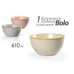 TAZZA DA COLAZIONE IN CERAMICA DECORATA 14X7 CM 610 ML 3 COLORI ASSORTITI 817342
