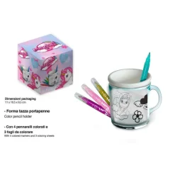 TAZZA PORTAPENNE DA COLORARE TEMA UNICORNO BICCHIERE PORTA COLORI PENNARELLI