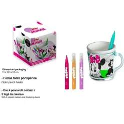 TAZZA PORTAPENNE DA COLORARE MINNIE DISNEY BICCHIERE PENNARELLI COLORI REGALO