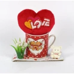 TAZZINA CON CUORE LOVE PELUCHE IDEA REGALO SAN VALENTINO 10.5X11X5CM CONFEZIONE