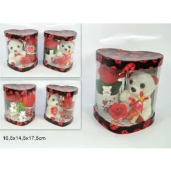 TAZZINA CON PELUCHE ORSETTO 16,5X14,5X17,5CM SAN VALENTINO FIORE CONFEZIONE CUORE