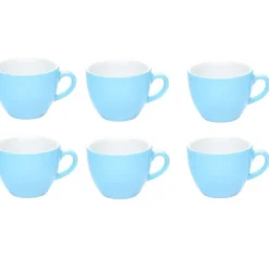 TAZZINE TAZZE CAFFÈ SET SERVIZIO 6 COLORATE COLOR AZZURRO CERAMICA 6X5CM IDEA