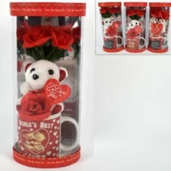 TAZZONE TAZZA CON ORSETTO FIORE IN BOX REGALO SAN VALENTINO 3 MODELLI ASSORTITI