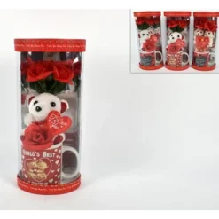 TAZZONE TAZZA CON ORSETTO FIORE IN BOX REGALO SAN VALENTINO 3 MODELLI ASSORTITI
