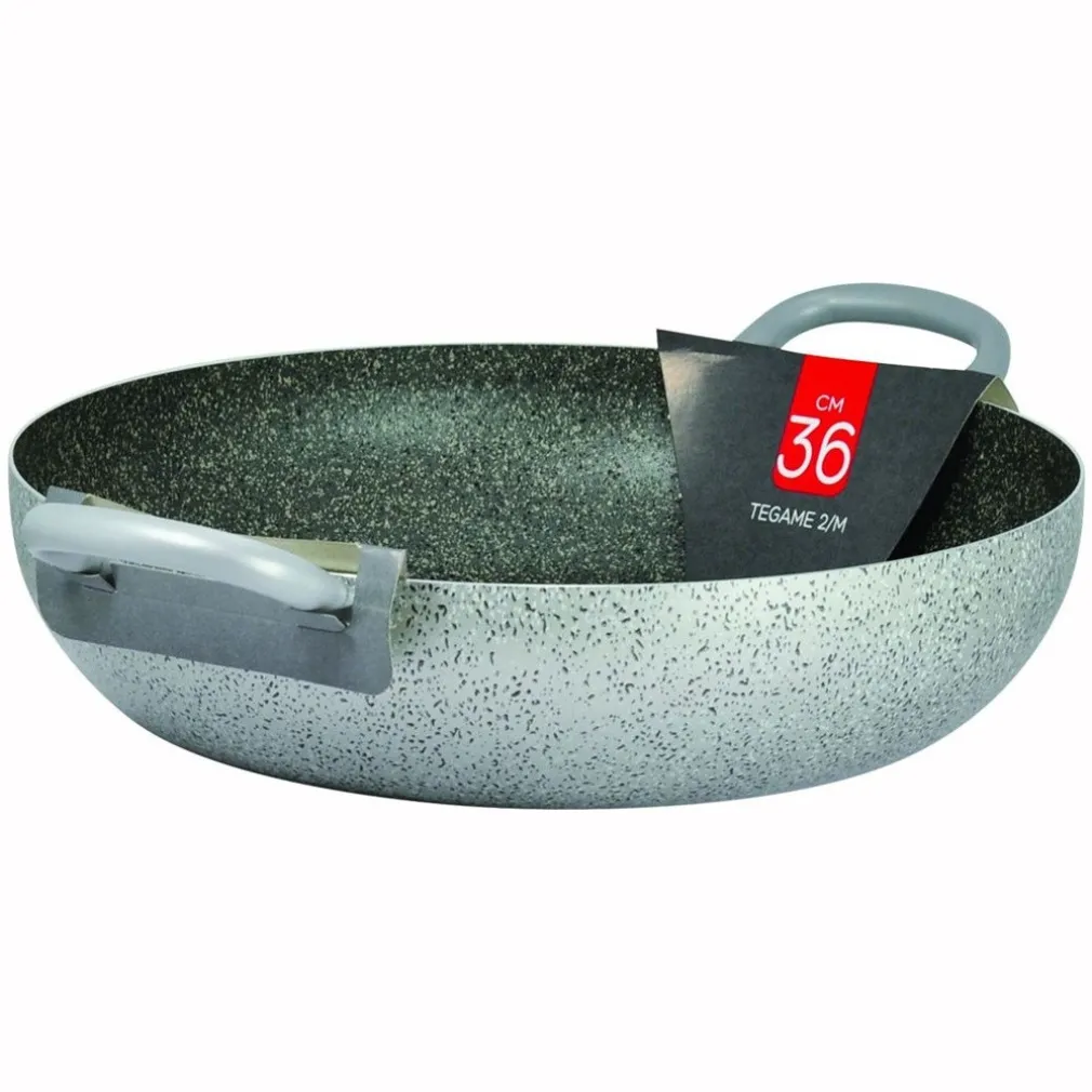 TEGAME IN ALLUMINIO ANTIADERENTE GRIGIO PIETRA DA 36-40 CM PENTOLA CON 2 MANICI A TUBO