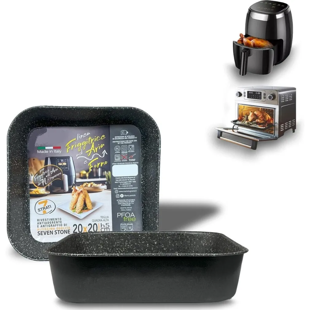 TEGLIA QUADRATA ALTA 20X20XH5CM PER FRIGGITRICE AD ARIA FORNO ANTIADERENTE ALLUMINIO 054057