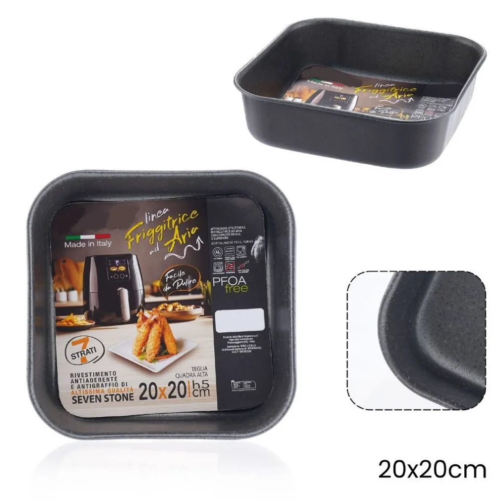 TEGLIA QUADRATA ALTA 20X20XH5CM PER FRIGGITRICE AD ARIA FORNO ANTIADERENTE ALLUMINIO 054057