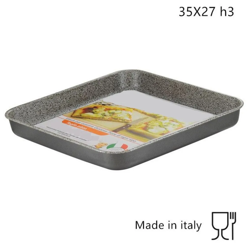 TEGLIA RETTANGOLARE BASSA PIZZA 35X27XH3 CM DA FORNO ANTIADERENTE ANTIGRAFFIO 037036M