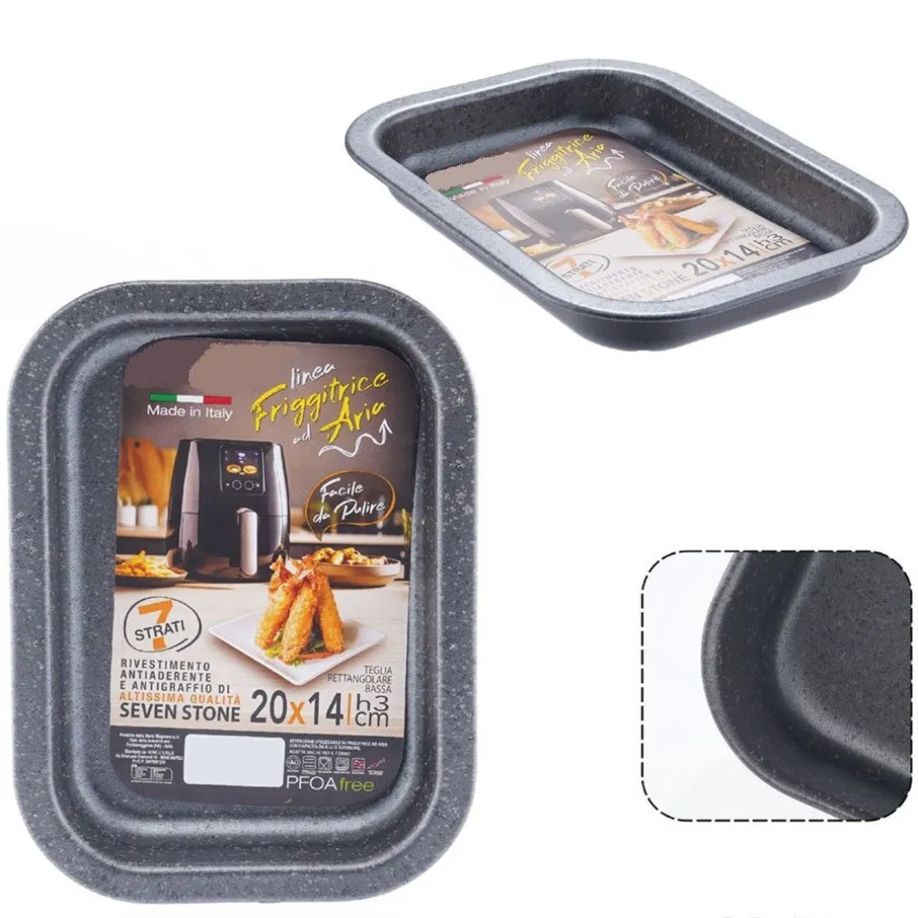 TEGLIA RETTANGOLARE BASSA 20X14XH3CM PER FRIGGITRICE AD ARIA FORNO ANTIADERENTE 054071