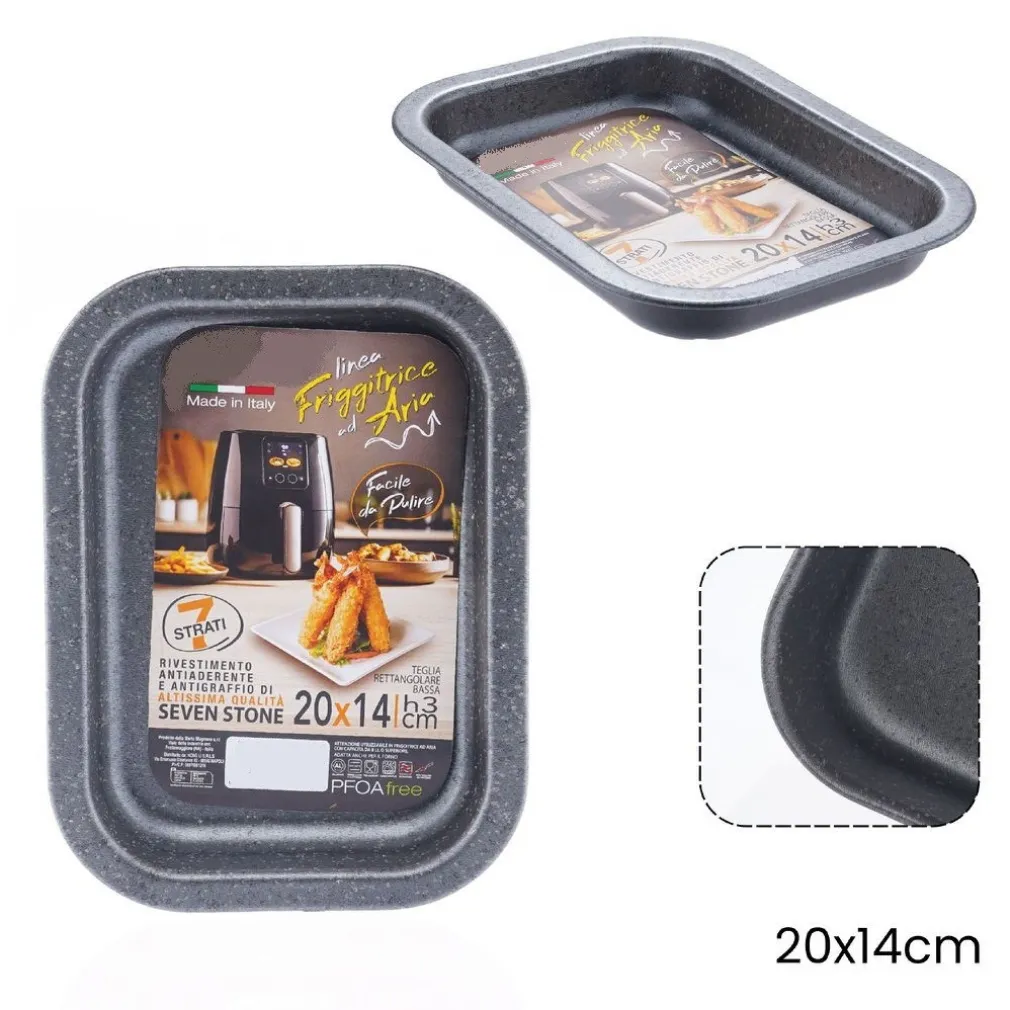TEGLIA RETTANGOLARE BASSA 20X14XH3CM PER FRIGGITRICE AD ARIA FORNO ANTIADERENTE 054071