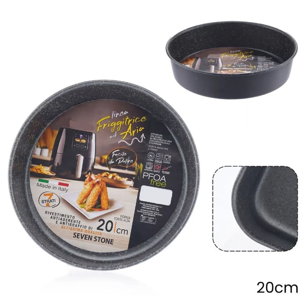 TEGLIA ROTONDA FORMA TORTA ALTA 20CM PER FRIGGITRICE AD ARIA FORNO ANTIADERENTE 054088