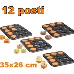 Teglia Stampi Stampini per Muffin 12 Posti da Forno Antiaderente 35x26 cm