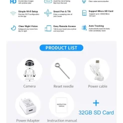 TELECAMERA IP SORVEGLIANZA ROBOT Q-S39 5.0 MP ROBOT SMART CAMERA 1080P SICUREZZA