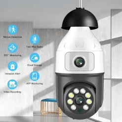 TELECAMERA WIFI DA INTERNO ESTERNO 5 MP VIDEOCAMERA LAMPADINA CON DOPPIA LENTE
