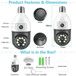TELECAMERA WIFI DA INTERNO ESTERNO 5 MP VIDEOCAMERA LAMPADINA CON DOPPIA LENTE