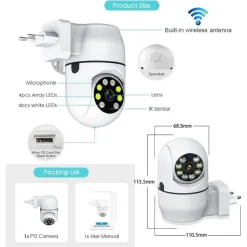 TELECAMERA WIRELESS CON SPINA 360° RILEVAMENTO MOVIMENTO TRACCIAMENTO AUTOMATICO