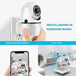 TELECAMERA WIRELESS CON SPINA 360° RILEVAMENTO MOVIMENTO TRACCIAMENTO AUTOMATICO
