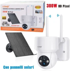 TELECAMERA WIRELESS RICARICABILE A PANNELLO SOLARE 300W HD PIXEL FULL HD 1080 AHD5007