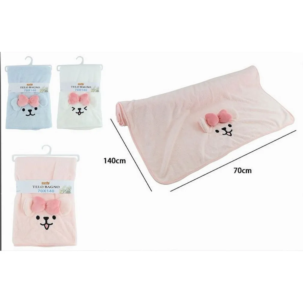 TELO BAGNO ASCIUGAMANO 70X140 CM DA DOCCIA IN TESSUTO CAGNOLINA CON FIOCCO 10742