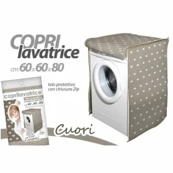 TELO COPERTURA LAVATRICE PROTEZIONE TESSUTO CHIUSURA ZIP CUORI TORTORA 60X60X80CM