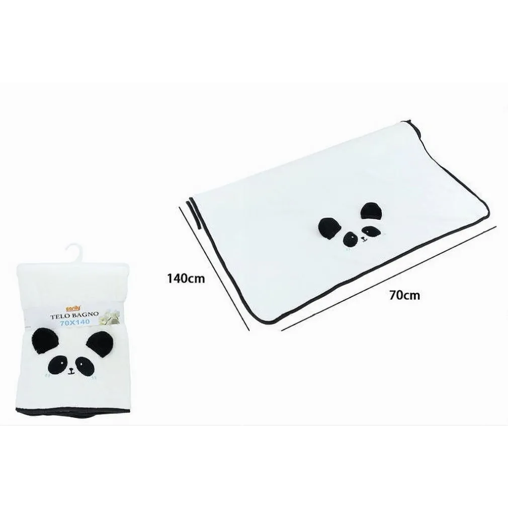 TELO DA BAGNO ASCIUGAMANO 70X140 CM DA DOCCIA IN TESSUTO CON FACCIA PANDA 10734