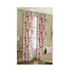 TENDA A FIORI ROSSO FLOREALE 140X280CM A PANNELLO DOPPIO VELO CON 8 ANELLI