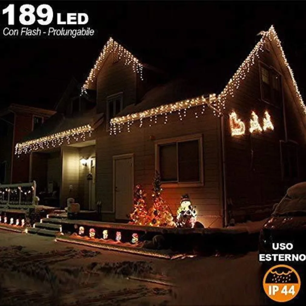 TENDA CASCATA LUMINOSA BIANCO CALDO 510X90CM ESTERNO PROLUNGABILE A 15MT 189LED