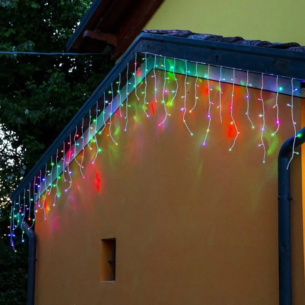 TENDA CATENA LUMINOSA ESTERNO RGB MULTICOLORE LUCI NATALE 100LED PROLUNGABILE 3MT