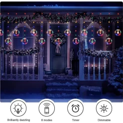 TENDA CATENA LUMINOSA 3MT USB LUCI NATALE TELECOMANDO 10 ADDOBBI NATALIZI FINESTRA