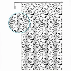 TENDA DA DOCCIA VASCA BAGNO 12 GANCI MOTIVO FLOREALE BIANCO NERO 180X200CM 87567